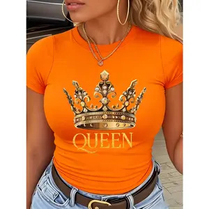 Queen Gold Crown Graphic T-Shirt, Cotton Comfort Tee, Royal Fashion Outfit, Fitted Casual Shirt, Ideal Baddie & Empowering Gift for Her