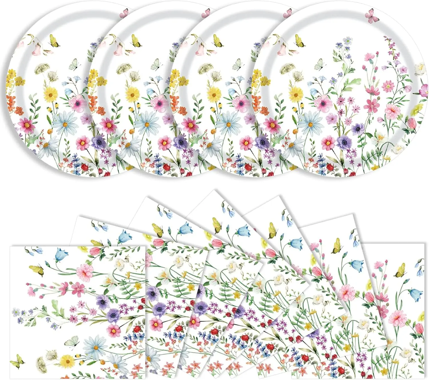 40-Piece Wildflower Plates and Napkins Party Set, Floral Paper Plates and Napkins, Wildflower Baby Shower Decorations, Tableware for Spring, Summer, Picnics, Weddings, Birthdays, and Tea Parties (Serves 20)