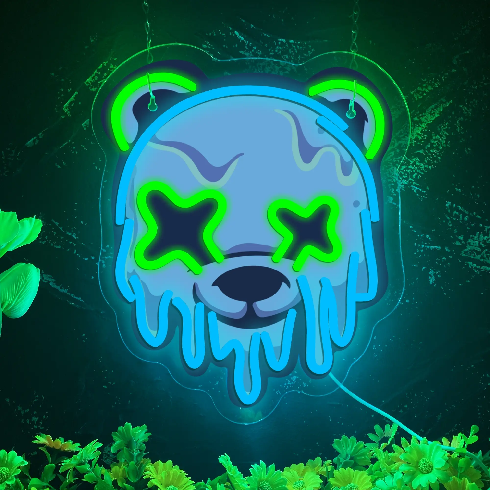 Printed Bear Pattern LED Lighted Neon Light, Decorative Neon Light, Decorative Atmosphere Light, USB powered, adjustable brightness, bear head wall decoration, suitable for bedroom, bar, birthday gift, durable plastic, party lighting, Decorative Lights
