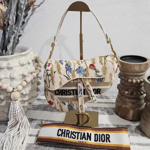 Pre-owned Dior Canvas Shoulder Bags CHRISTIAN PRELOVED Saddle Hibiscus Multicolor GHW with strap
