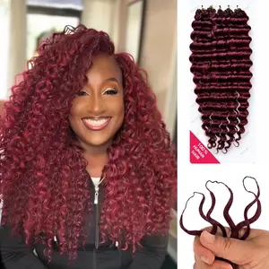 【Big Deal】#99J Burmese Curly Crochet Hair Extensions, Miracle Knots Pre-looped Bouncy Deep Wave Crochet Braids 100g/Pack Ready to Wear Glueless