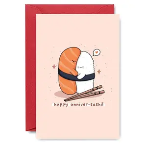 1PC Punny Anniversary Card, Sushi "Happy Anniver-Sushi" Design, For Food-Loving Romantic Partners, Perfect for Playful Anniversary Wishes