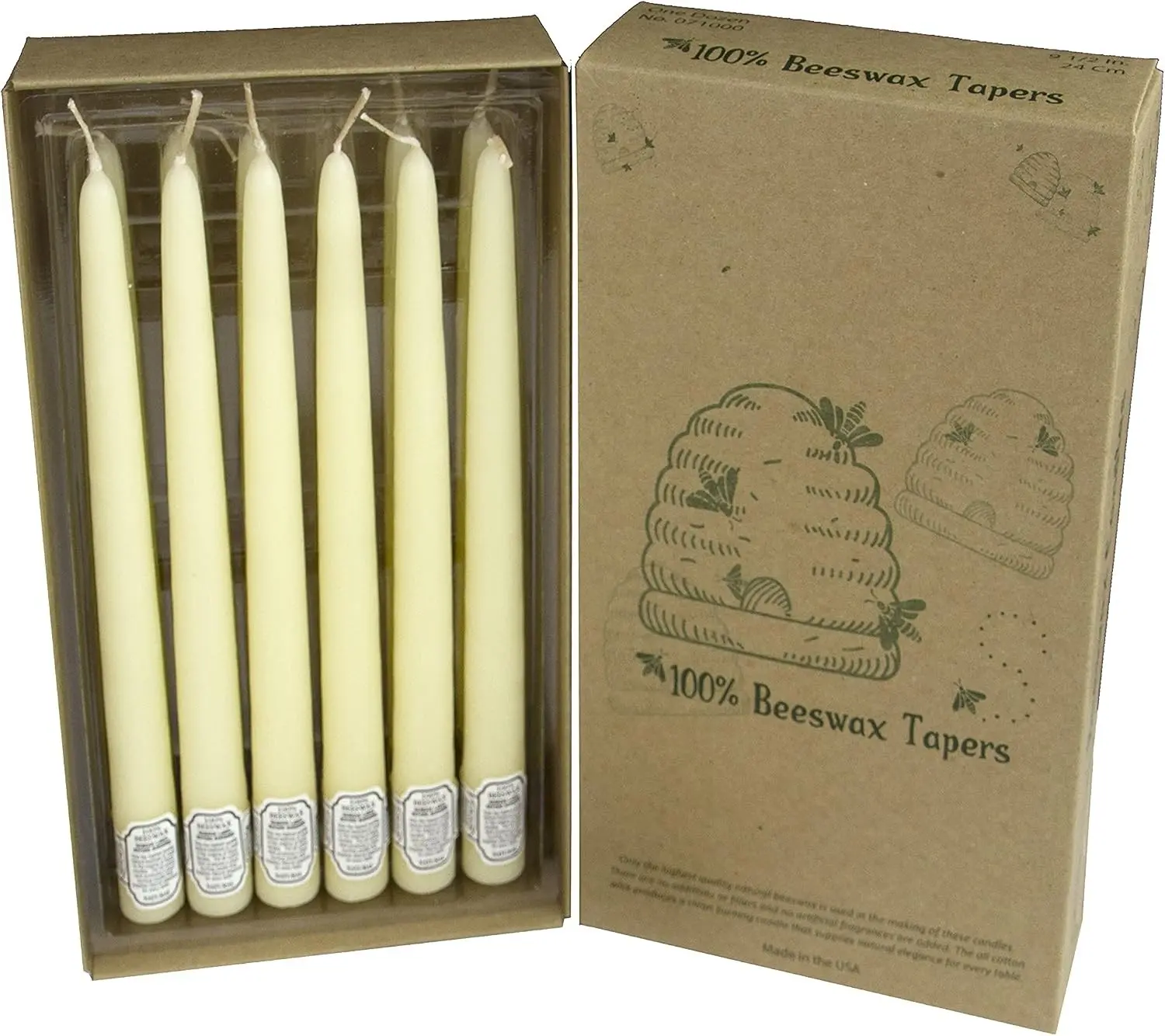 Beeswax Taper Candles, Box of 12 / 9.5 Inch