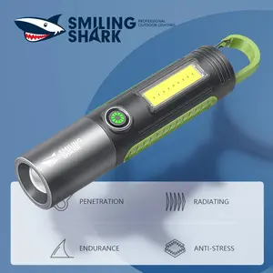 Smilingshark SD-0707 White Rechargeable Flashlight - Handheld Portable Camping Light with Zoom Lens, Diffuser, Hanging Function for Outdoor Camping