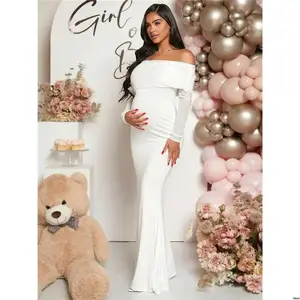 Shower Baby Evening Mermaid Shoulder - Off Ruched Maternity Loomaby Elegant Dress For Party