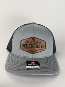 Richardson Blue Collar Degenerate Richardson 112 Trucker Hat with Laser-engraved Leather Patch Adjustable Snapback Gift for Dad