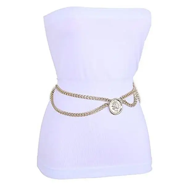 TFJ Women Belt Metal Chain Hip High Waist Infinity Tentacles Buckle S M Gold Color