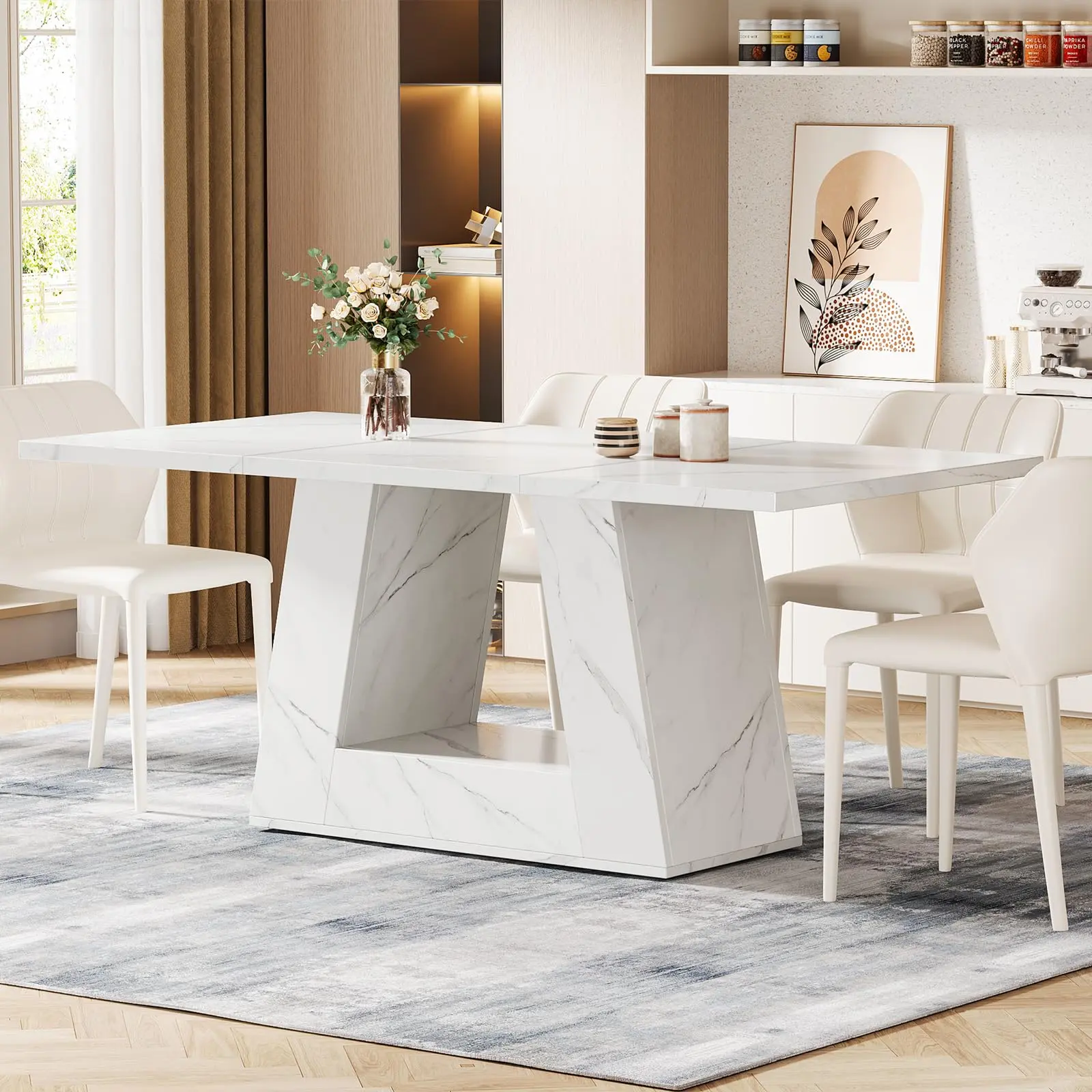 Tribesigns Faux Marble Dining Table, 63-Inch, For 4-6 People, Durable Wooden Base, Perfect for Kitchen and Living Room Tribesigns Faux Marble Dining Table, 63-Inch, For 4-6 People, Durable Wooden Base, Perfect for Kitchen and Living Room