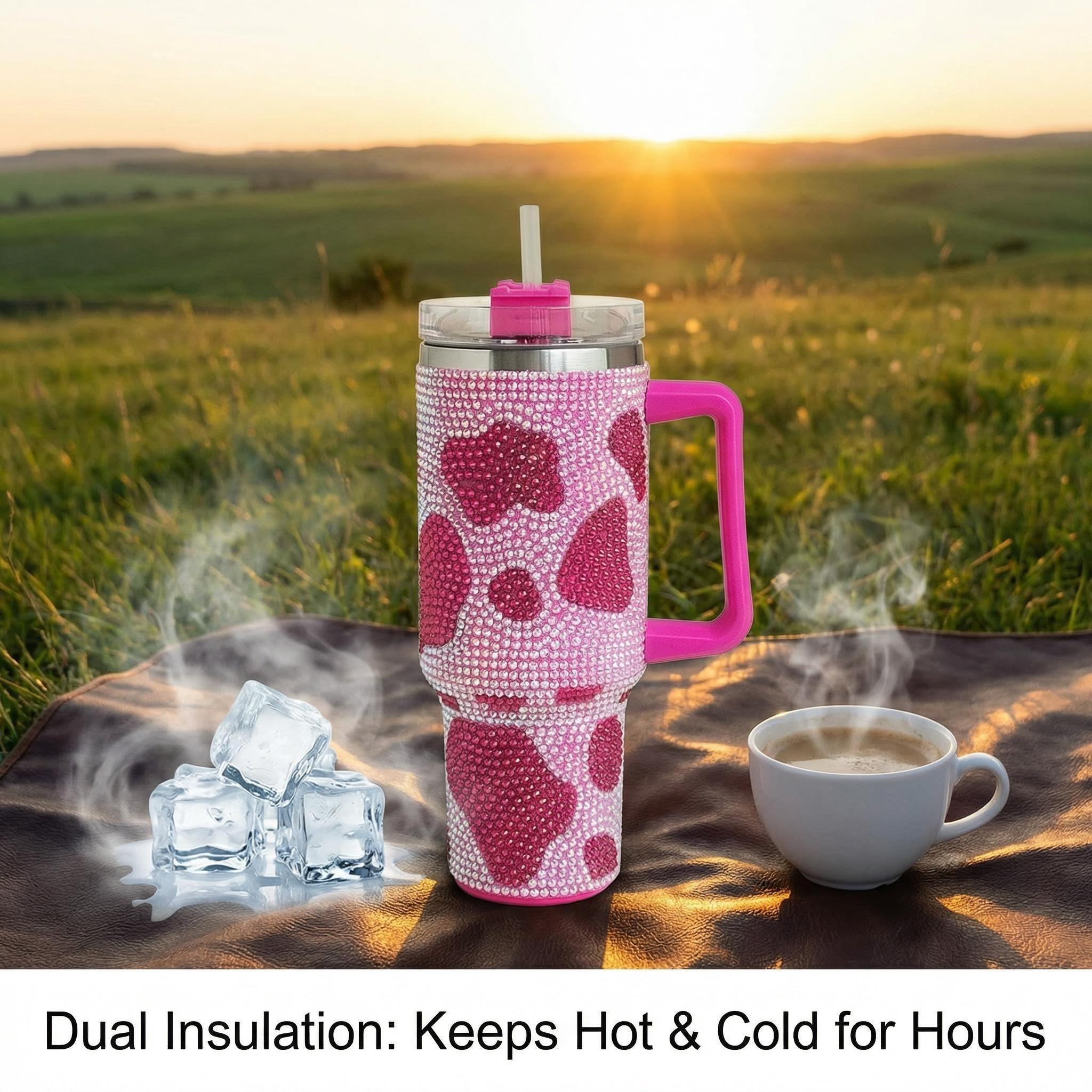 40oz Gradient Glitter Rhinestones Tumbler with Handle - Bling Stainless Steel Water Bottle for IceCoffee, CarAccessories & GymEssentials | Sparkly Diamond Studded Travel Mug for Women, Perfect Birthday Gifts