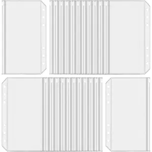 24PCS 6 Holes A6 Binder Pockets Zipper Cash Envelopes for Money Saving Binder Clear A6 Budget Envelopes Planner Inserts Money Organizer Folder Loose Leaf Filling Bags Document Pouch