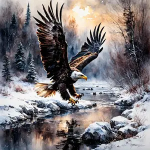 Eagle Flying Over River Scene Pattern DIY Diamond Arts Colorful Painting Kit without Frame, DIY 5D Diamond Arts Colorful Painting Kit, Wall Art Decor for Home, Diamond Art Tools
