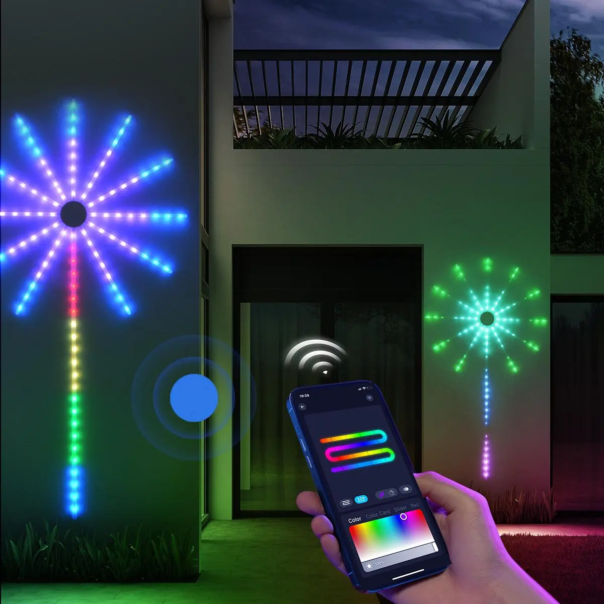 Dual-Sided Glowing RGBIC Christmas Firework Light, USB Powered LED Light String, Smart APP Control LED Light, Rgbic Outdoor Lights, Waterproof Indoor Room Outdoor Garden Party Camping Holidays and Festivals Decor, Holiday Decoration Lights, Led Lighted