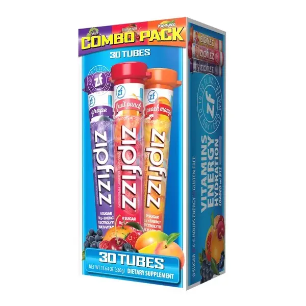 ZIPFIZZ Sport Multi-Vitamin Powdered Drink Mix - Sugar-Free, Gluten-Free, Daily Energy Boost, Focus, 4-6 Hours Enhanced Stamina, On-The-Go, Hydrating, Fitness Beverage, Variety Pack, 30 Tubes, Adult Drink, 12-Month Shelf Life