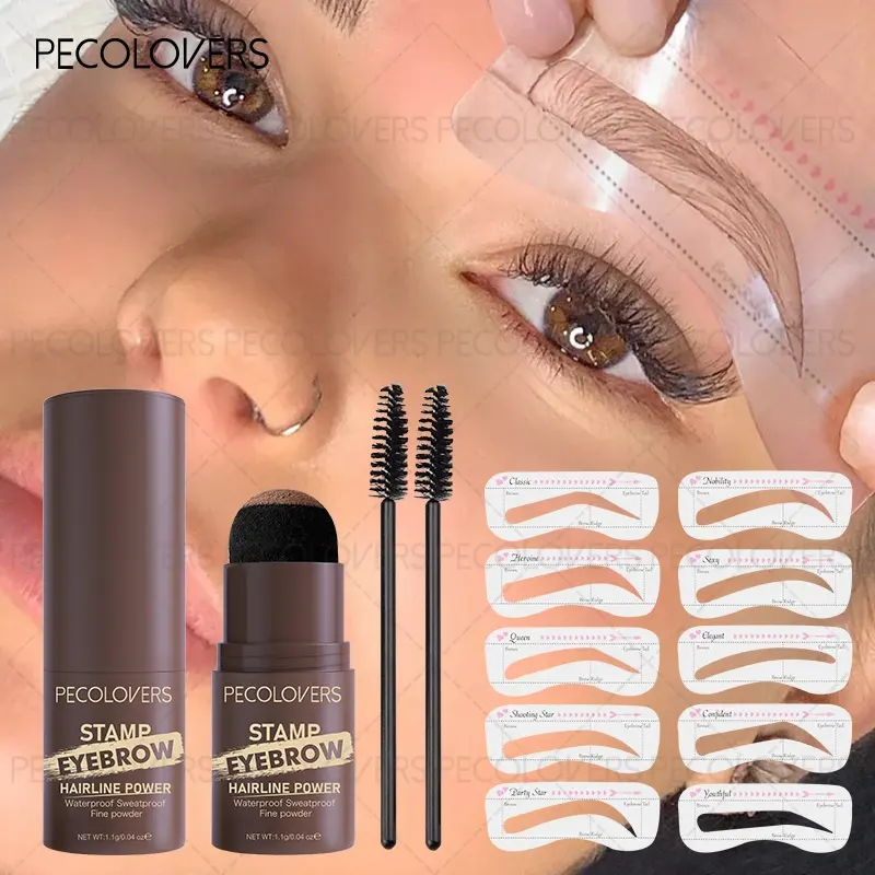 Eyebrow Stamp Stencil Kit 1 Pcs Eye Brow Stamp Shaping Kit Long-Lasting Waterproof Cosmetic Eyebrow Makeup Brow Shape with 10 PCS Eyebrow Stencils