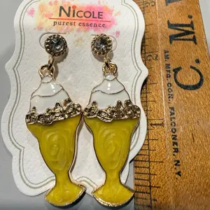 Yellow and white enamel Goldtone post earrings