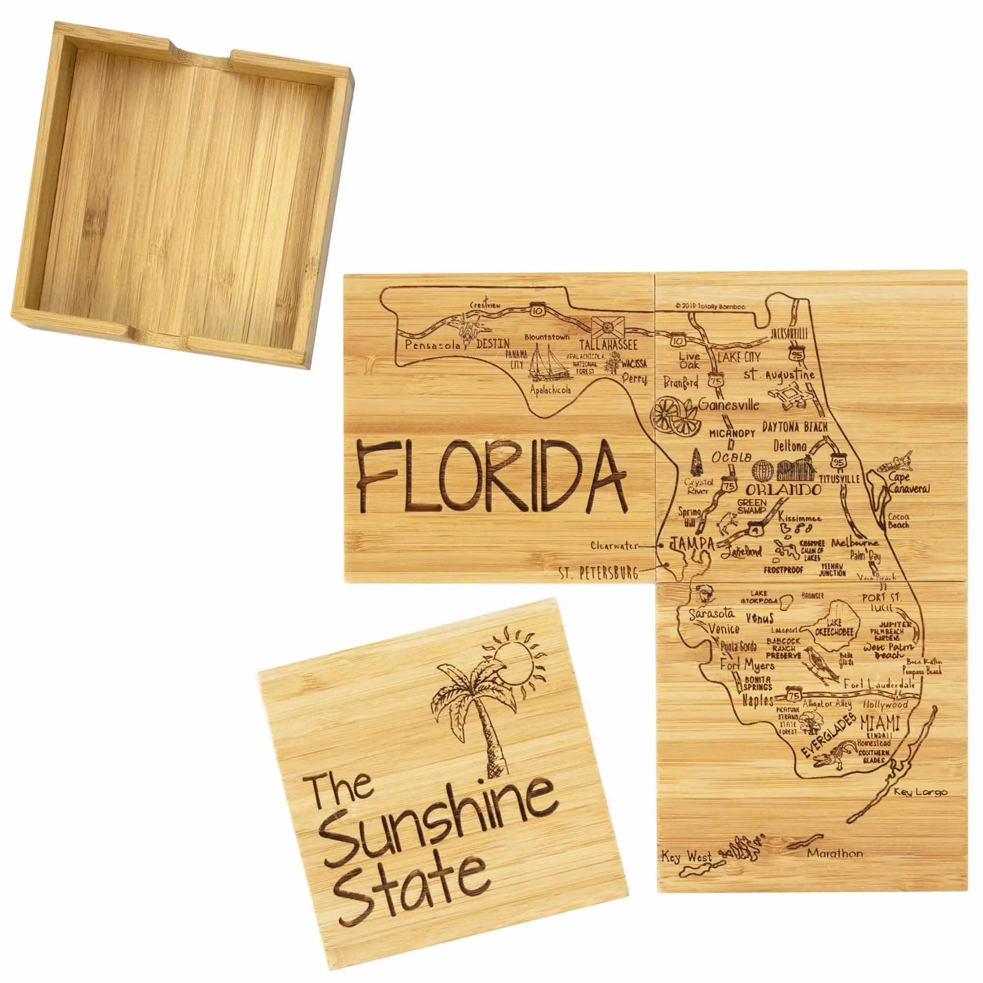 4-Piece Florida Puzzle Coaster Set with Case