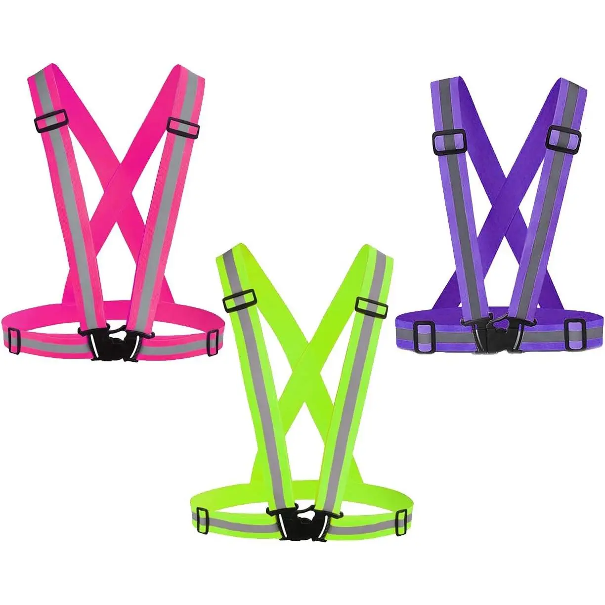 Reflective Safety Vests 3-Pack, High Visibility Synthetic Belt Straps for Running, Adjustable Secure Fit Gear for Men and Women, Belt Strap Secure, Safety Belts