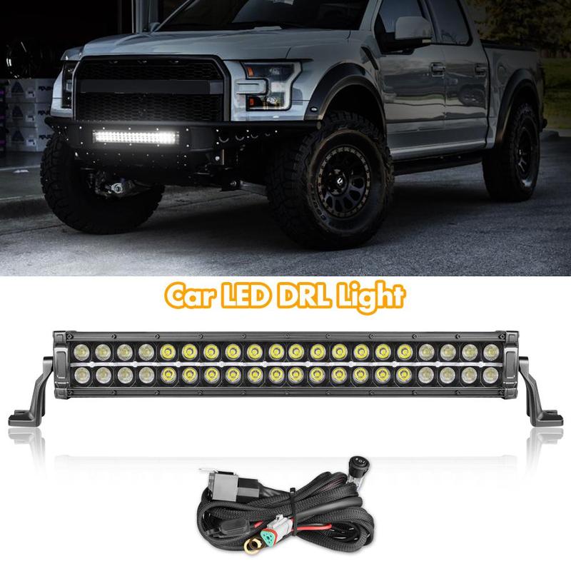 YCHOW-TECH 1 x 20in Dual Row Aluminum Alloy DRL LED Car Light Bar - Flood Spot Combo Beam, IP68 Rated Off-Road Lights, Front Bumper Mount Kits, Plug-and-Play Wiring Harness, Allen Wrench for Trucks, UTVs