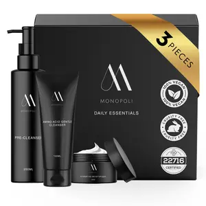 Monopoli Skin Daily Essentials Kit - 3-Piece Skincare Set with Pre-Cleanser, Amino Acid Gentle Cleanser & Hydrating Moisturizer for Women & Teens
