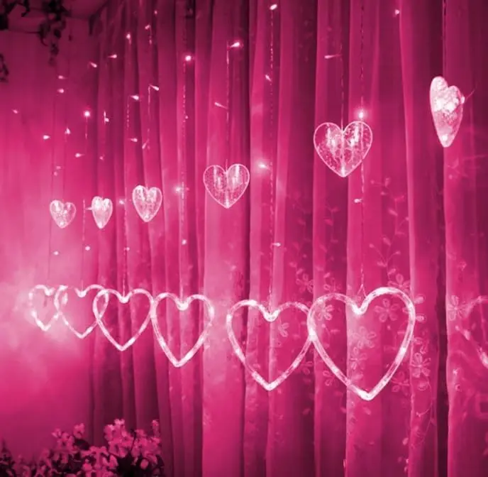 Valentines Day  12Heart Curtain String Decorations for Indoor Window Outdoor Wedding Party Decor