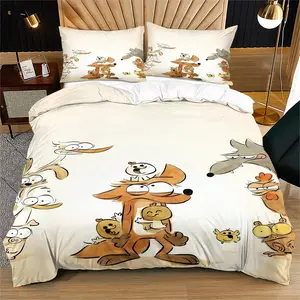 The Big Bad Fox Story Pattern Duvet Cover Set, Soft And Durable Bedding Set, Contains 1 Duvet Cover And 1 Or 2 Pillowcases, Everyday Holiday Birthday Gift Bedroom Decor For Kids And Adults