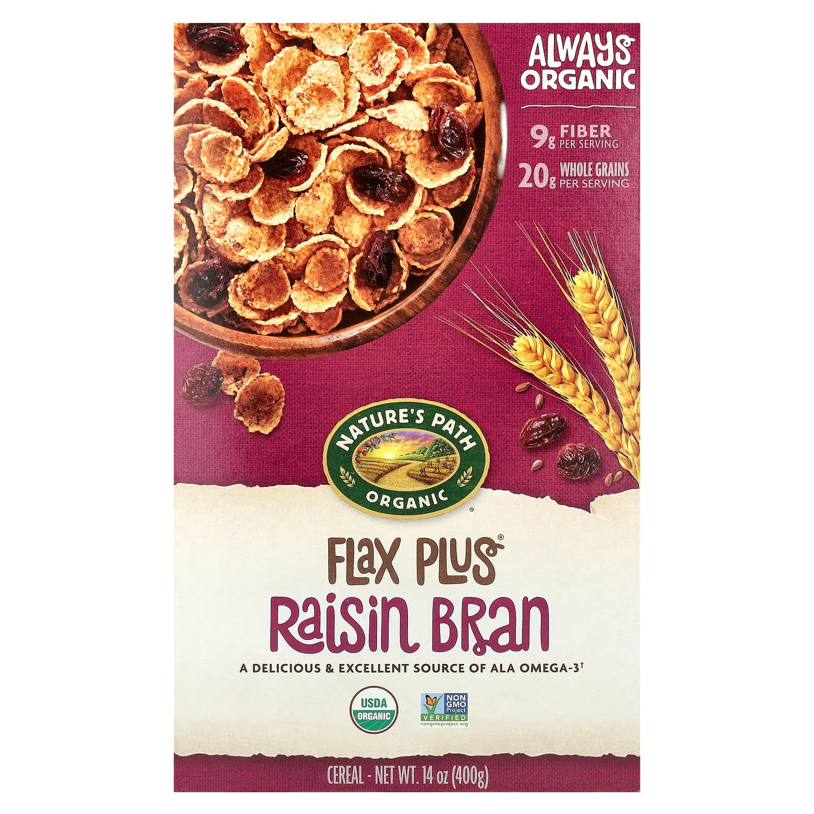 Nature's Path Organic, Flax Plus Cereal, Raisin Bran, 14 oz (400 g) Nature's Path Organic, Flax Plus Cereal, Raisin Bran, 14 oz (400 g)