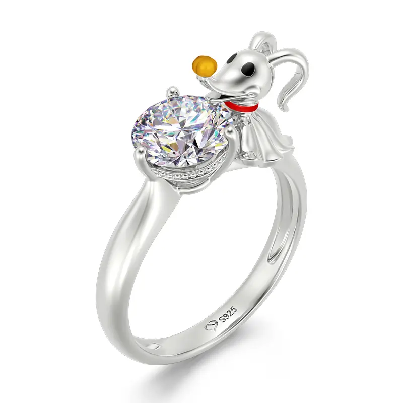 Jeulia Halloween Theme Unique Ring, Unisex 2.5 ct Round Cut Jeulia Stone, Hand-Painted Black Sterling Silver, 7 mm, 4.42 g, for Daily Wear