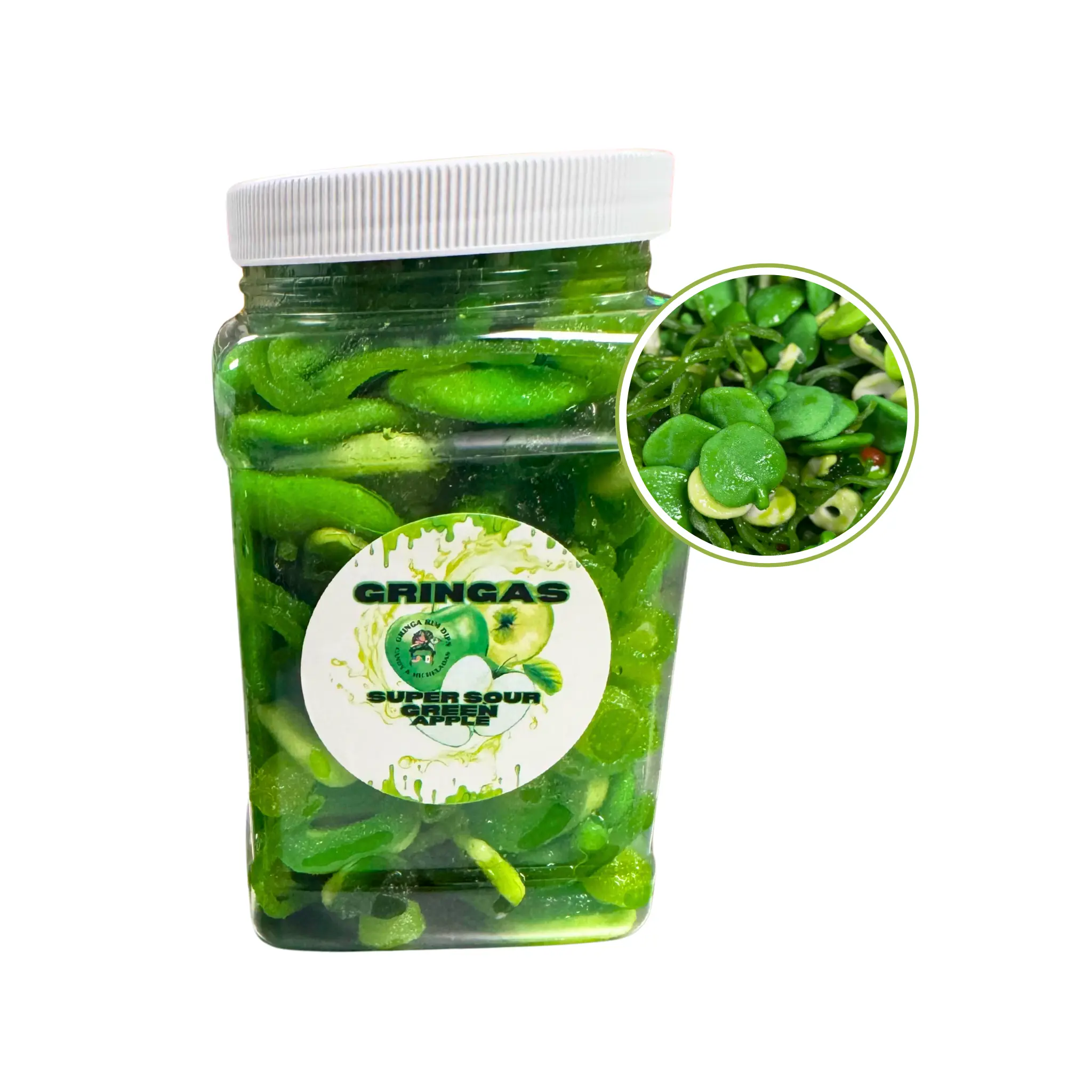 Gringas Super Sour Green Apple Gummies Chewy Fruit Candies 32oz or 48oz Jar Tangy Sweet Snack