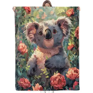 Cute Koala Blanket Soft Cozy Flannel Throw Blanket for Women Adults Kids - Warm Yet Lightweight Rose Garden Blankets for Couch, Bed, Travel, Fuzzy Outdoor Comfort Wrap 60"×50"