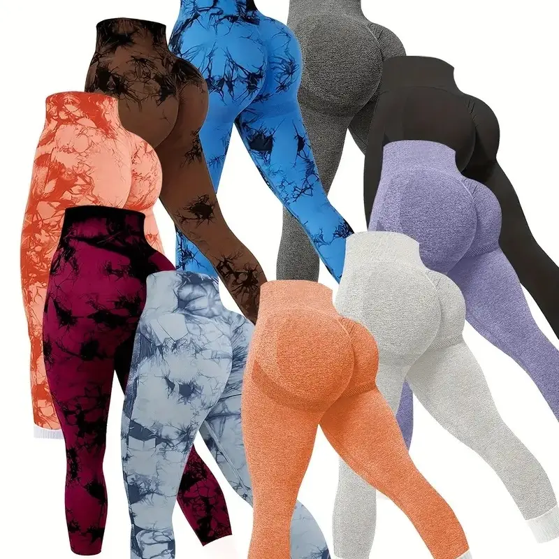 Women's Fitted Seamless Tie Dye High Waist Abdominal Compression Scrunch Butt Lifting Leggings - Breathable Athletic Bottoms for Yoga, Running, Active Sports