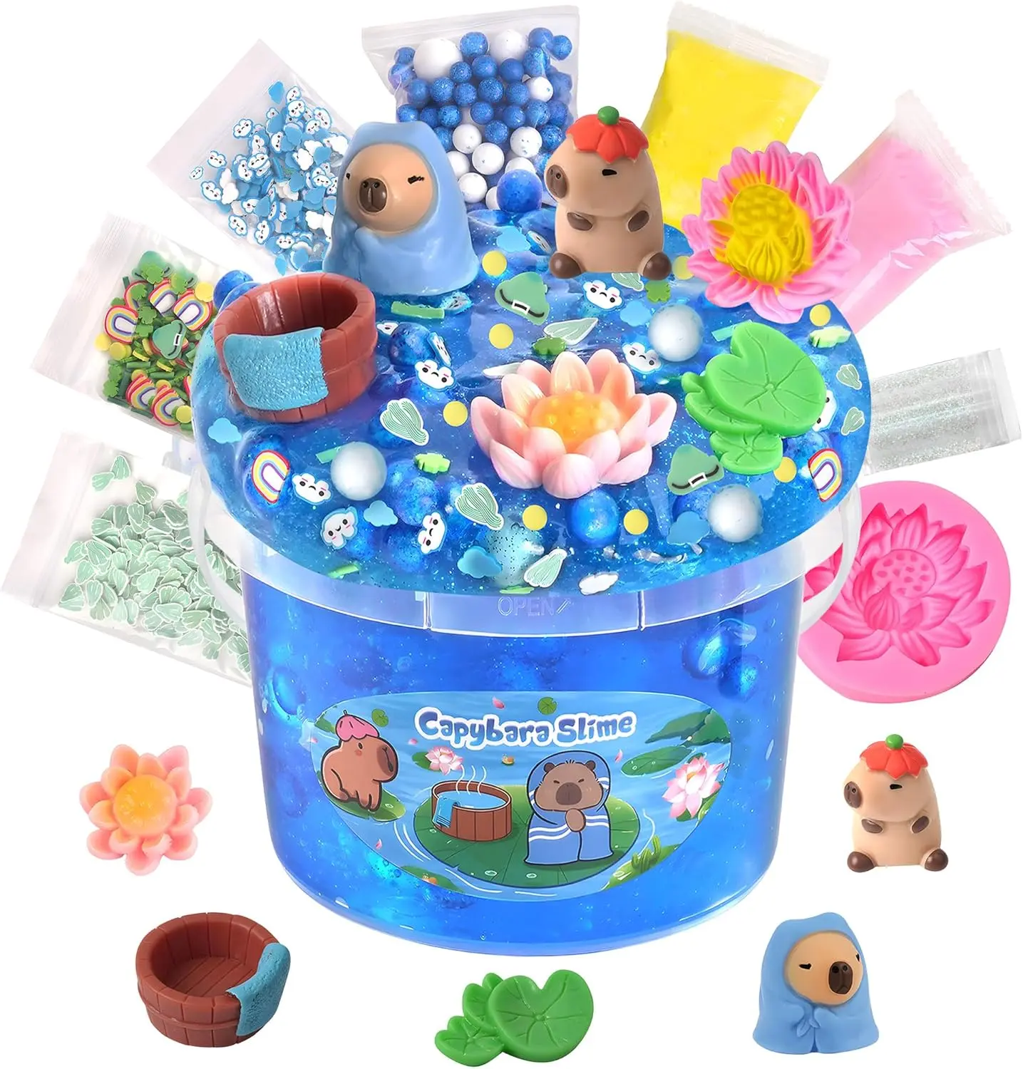 Halloween Fall Gift Capybara Slime Kit 10 oz for Kids 8–12 – Big Clear DIY Slime Bucket with 8 Add-Ins Including Clay, Soft Non-Sticky ASMR Sensory Slime, Birthday & Easter Gift for Boys & Girls