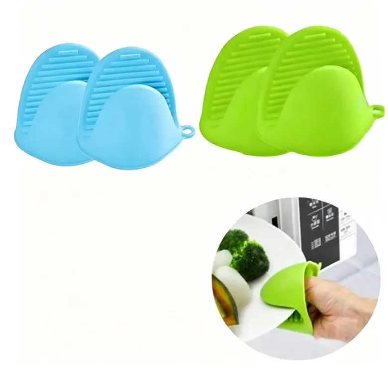 Silicone Modern 4-Piece Bakeware Kitchen Tool Set - Thick Insulated, Heatproof Oven Mitts & Potholders (2 Pairs) for Baking, Cooking (Blue, Green)
