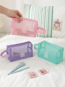Dopamine Mesh Makeup Bag, Portable Candy Color Makeup Pouch, Travel Toothbrush Case, Compact Storage Organizer for On-The-Go Use