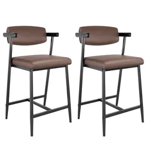 Counter Height Bar Stools Set of 2 or 4, Bar Stools with Arms, Back, Footrest, Bar Stools Set for Kitchen Island, Easy Assembly