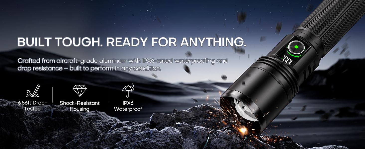 Rechargeable LED Flashlight 2500 High Lumens,Super Bright Dual Power Flashlights with Zoomable & LCD Display & 5 Light Mode & IPX-6 Waterproof, Powerful Flash Light for Home, Emergencies, Camping