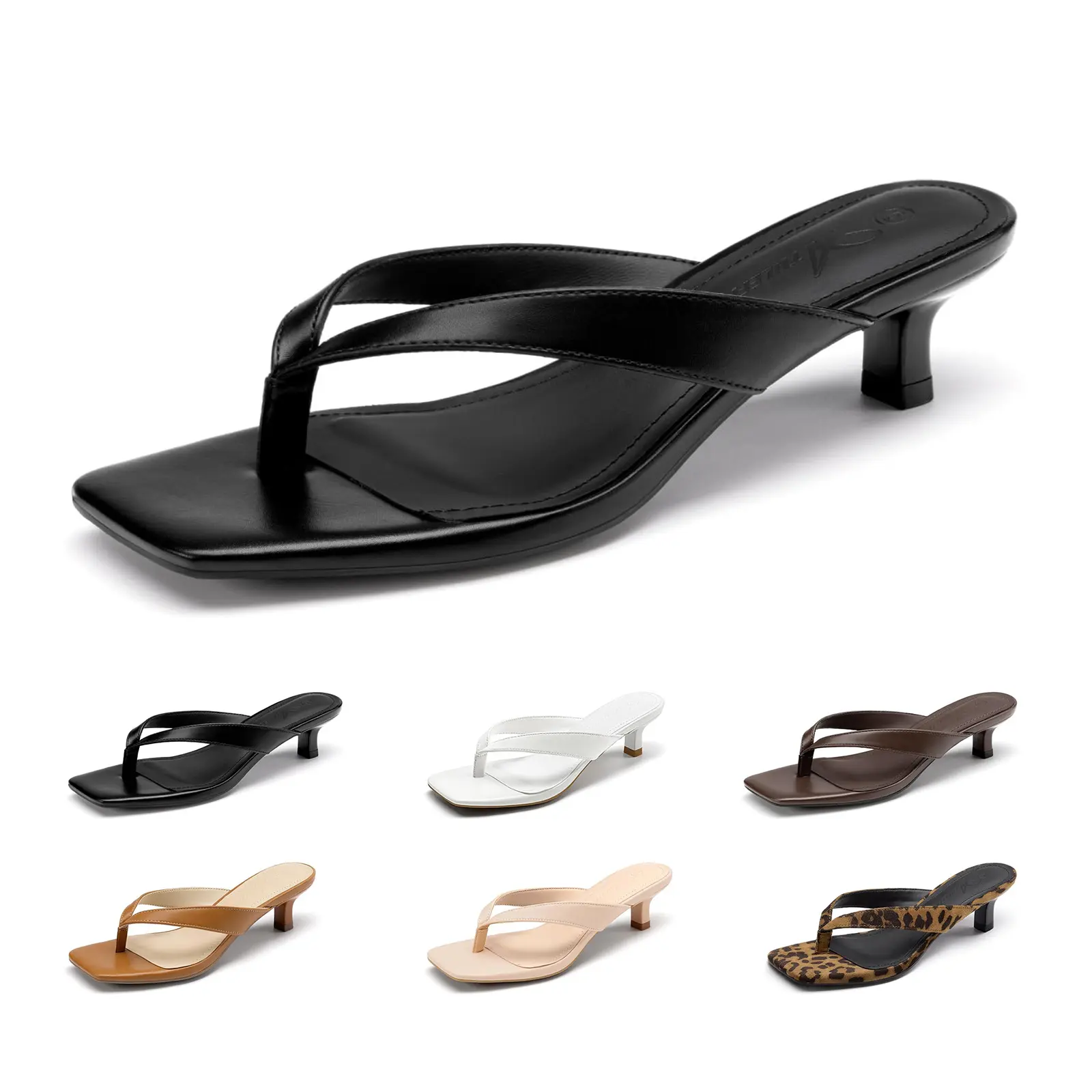 Athlefit Women's Kitten Heels Flip Flops Square Toe Low Heels Slip On Comfortable Summer Thong Heeled Sandals