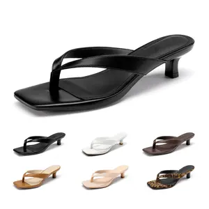 Athlefit Women's Kitten Heels Flip Flops Square Toe Low Heels Slip On Comfortable Summer Thong Heeled Sandals