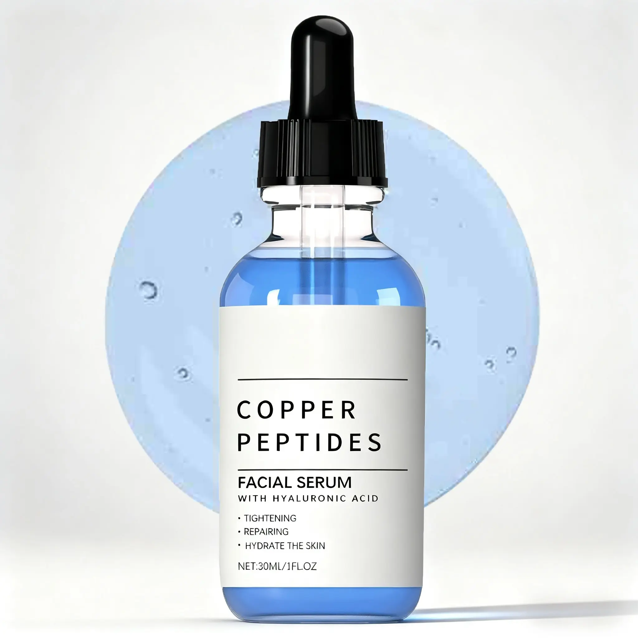Copper Peptide Facial Hydrating Moisturizing Skin Repair Essence Serum, Contains Hyaluronic Acid, 30ML, Moisturizes, Tightens, Smooths, Brightens, Suitable for All Skin Types, Firming Face Serum