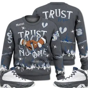 9 Flint Grey Outfits, Retro Flint Grey 9s Sweater, Tattoo Trust No One Streetwear Unisex Sneaker Matching Shirts