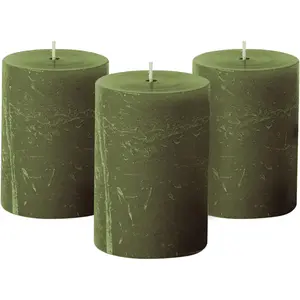 Simply Soson Rustic 2.75"X4"Dark Moss Green Pillar Candles Set of 3-Unscented Candles - Large Candle for Candle Holders-Velas Decorativas Green Candles Pillar Colored Candles Fall Pillar Candles Bulk Simply Soson