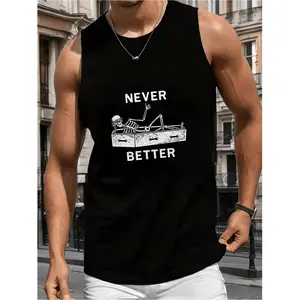 Enhance Your Style with Durable Skeleton Graphic Sleeveless Tank Top Ideal for Summer Gym and Streetwear