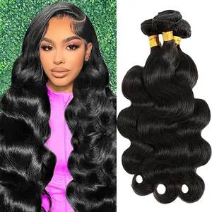 Asakiss Hair Body Wave Bundles Human Hair 100% Unprocessed Brazilian Virgin Hair Body Wave Straight Bundles Human Hair Quick Weave Extensions Natural Black Brazilian Virgin Hair Bundles Hair Extensions Real Human Hair