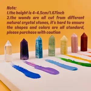 [Magic Crystal] 7 Chakra Crystal Wand Set, Crystal Tower, Pillor, Point, Lepidolite, Pink Opal, Yellow Aventurine, Orange Calcite, Sun Stone, Sodalite, Green Jade