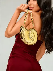2026 Mini Golden Conch Shaped Evening Shoulder Bag, Detachable & Beaded Chain Strap, With Lipstick Pouch, Shiny Elegant Design Fits Coins & Earphones, Versatile For Parties, Banquets, Prom & Street Photography