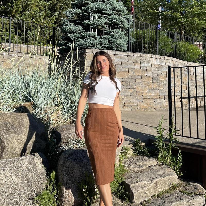 ZEAGOO Womens Knit Midi Skirts Casual Pencil Skirt High Waisted Long Skirts with Slit Elegant Work Office Skirts