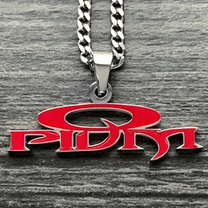 Red Carti OPIUM Necklace 1.25" Mirror Polished Ken Carson Destroy Lonely Pendant Stainless Steel Hypoallergenic Red Enamel Laser Cut Chain Free Gift Included