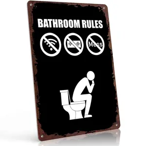 Bathroom Rules No WiFi No Games No Mess Funny 12x8 Inch Aluminum Metal Sign - Retro Rustic Bathroom Wall Decor, Gag Gift