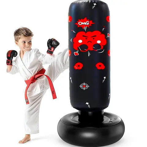 Inflatable Punching Bag for Kids, Standing Boxing Puching Bag, Tumble Boxing Column for Fitness, Boxing Equipment, Workout Equipment, Gym Accessories X'mas Gifts