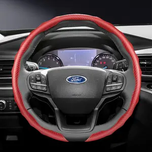 For Ford Carbon Fiber Texture Steering Wheel Cover One-Piece Snap-On Design Matte Wavy Sport Style All-Season Universal Steering Wheel Protective Shell For F‑Series/F‑150/Super Duty/Ranger/E‑Transit/Puma/Puma Gen‑E/Explorer/Kuga/Escape/Maverick