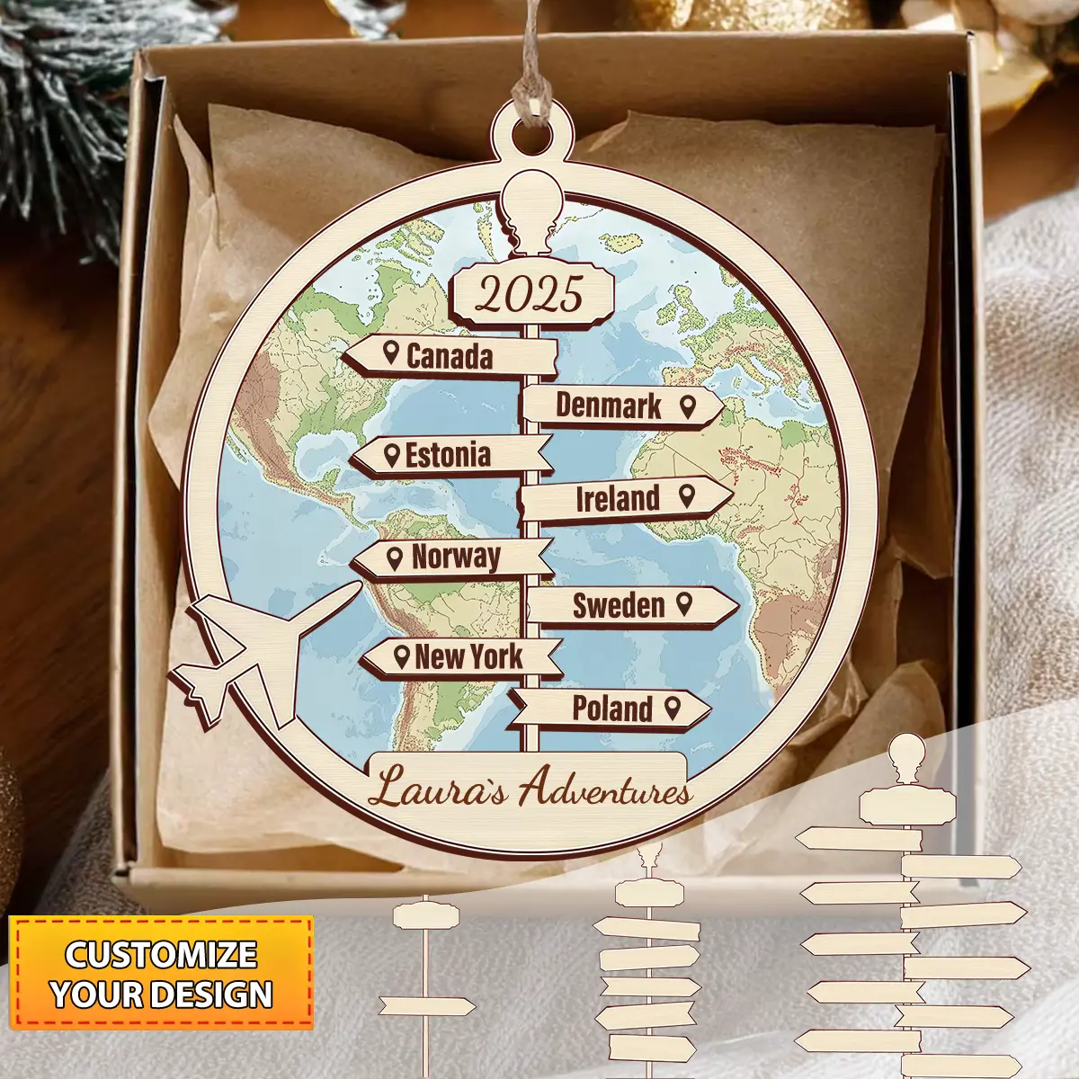 [Made in US] Traveling Destination, Personalized 2 Layered Suncatcher Ornament